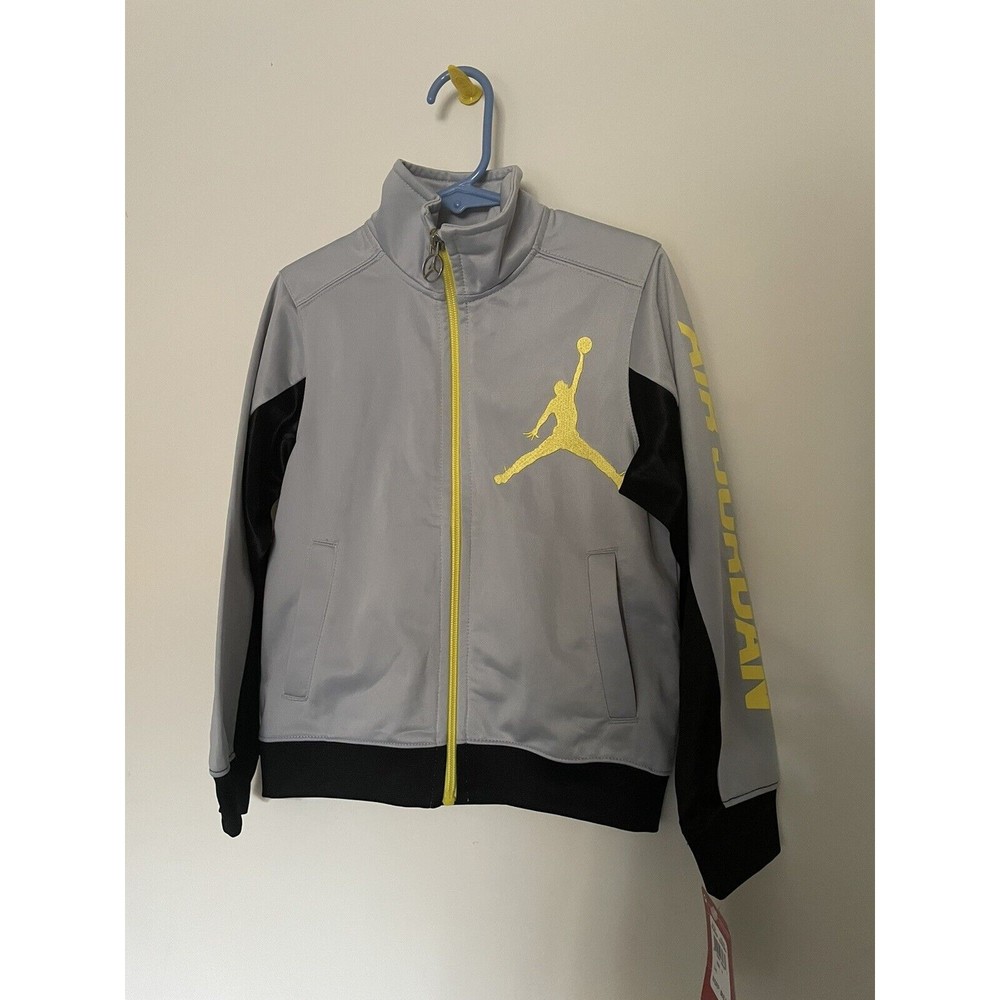 Air Jordan Full Front Zip Gray & Yellow Light Weight Track Jacket For Boys 4/5